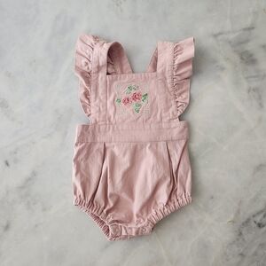 Rock your Baby Pink Ruffled Embroidered Romper